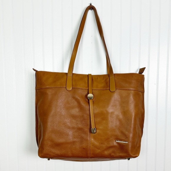 STELLA & MAX LEATHER LARGE CONAC BROWN SHOULDER TOTE BAG - Picture 1 of 12